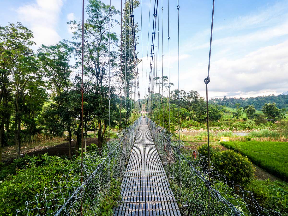 The suspension bridge connecting Pharping and Khokana