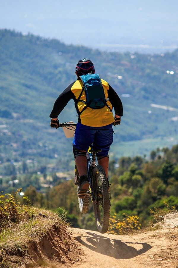 The steep downhill single track leading to Kartike Bhanjyang