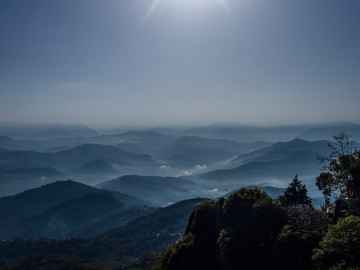 Sequence of hills seen from between the trails