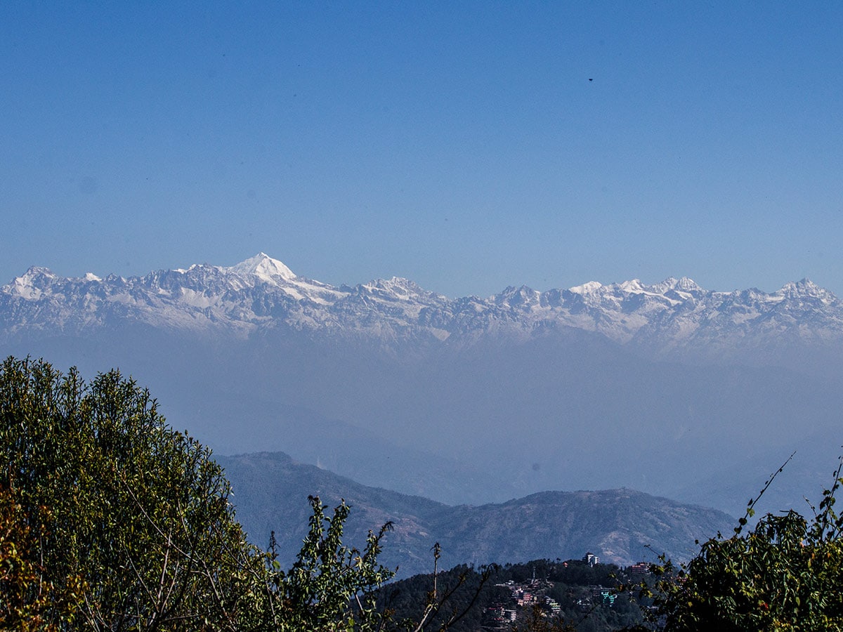 Panoramic view of the mountain peaks seen from Nagarkot