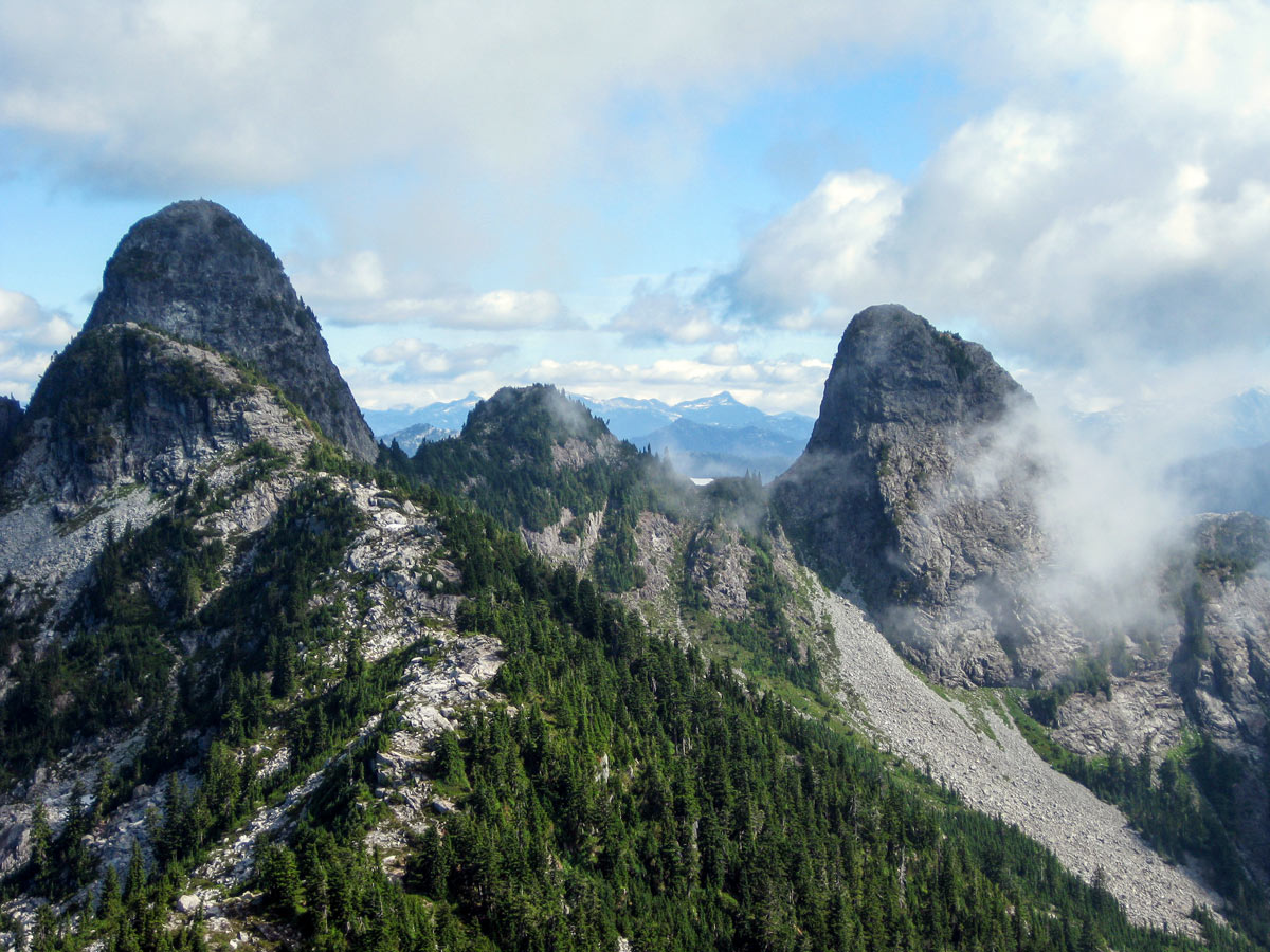 Beautiful British Columbia Mountain summits from Howe Sound Crest trail in North Shore region