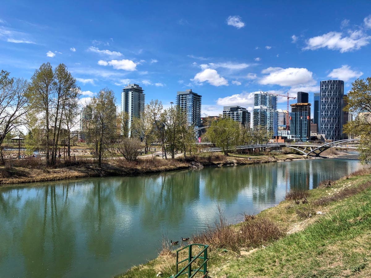 Bow river and Calgary city downtown