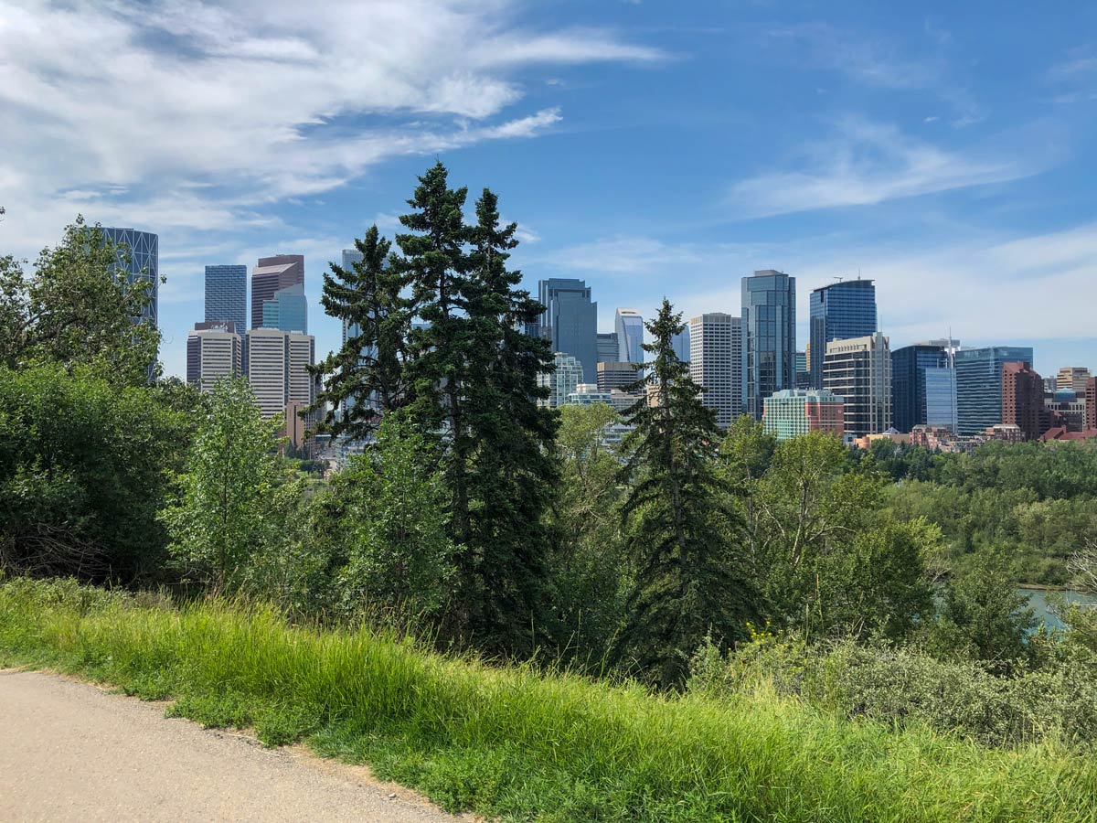 Bow River Downtown city walking trails in Calgary Alberta