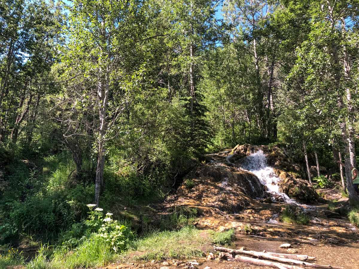 Beautiful waterfalls along Big Spring Hill walking trail in Calgary Alberta