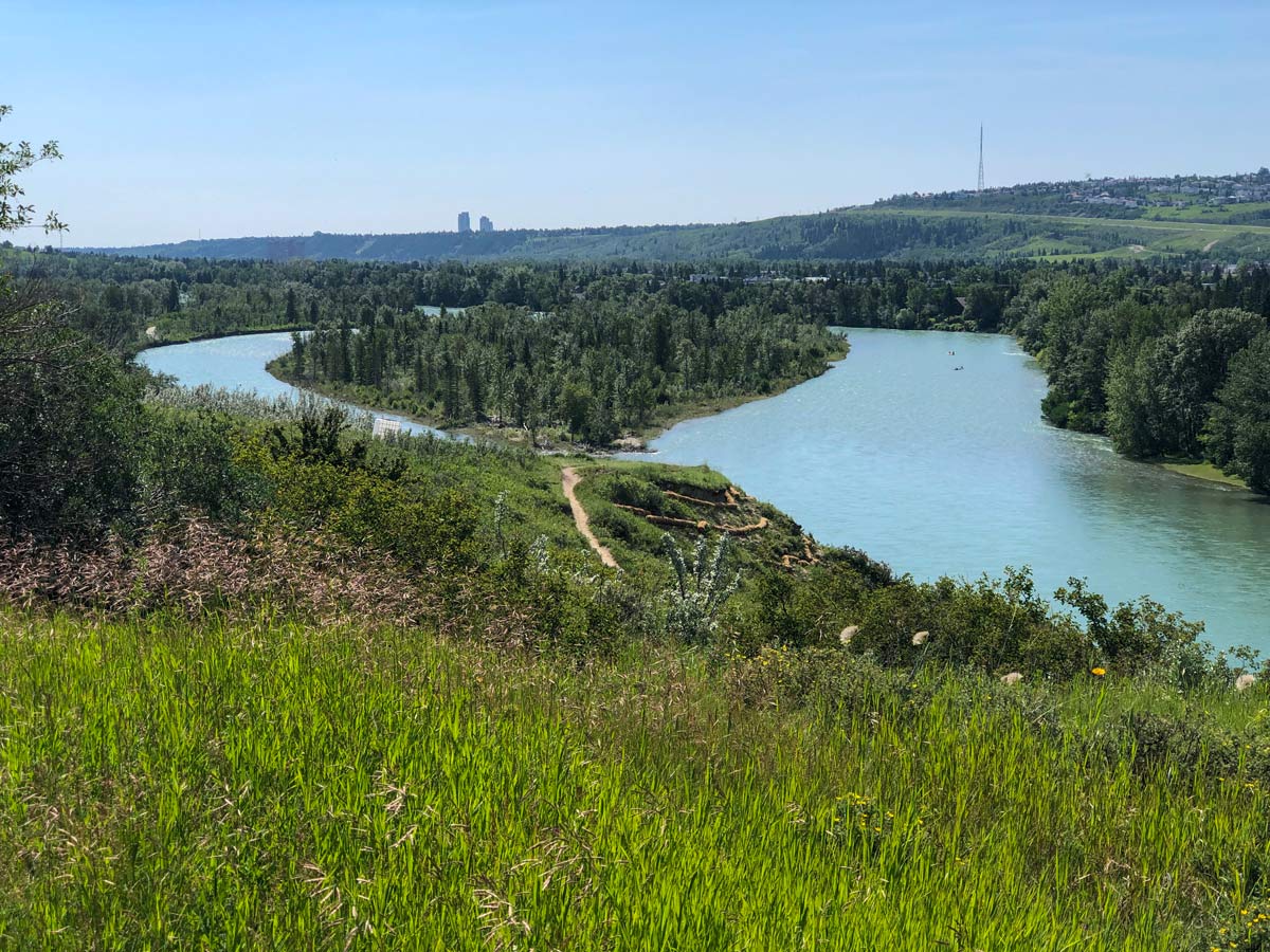 Beautiful views of the river below Bowmont Parkwalking trials in Calgary Alberta