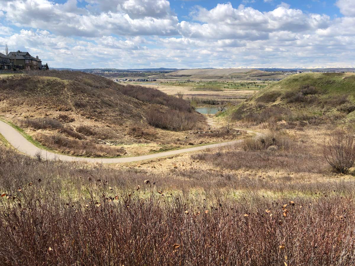 Cranston Ridge walking paths near river in Calgary Alberta