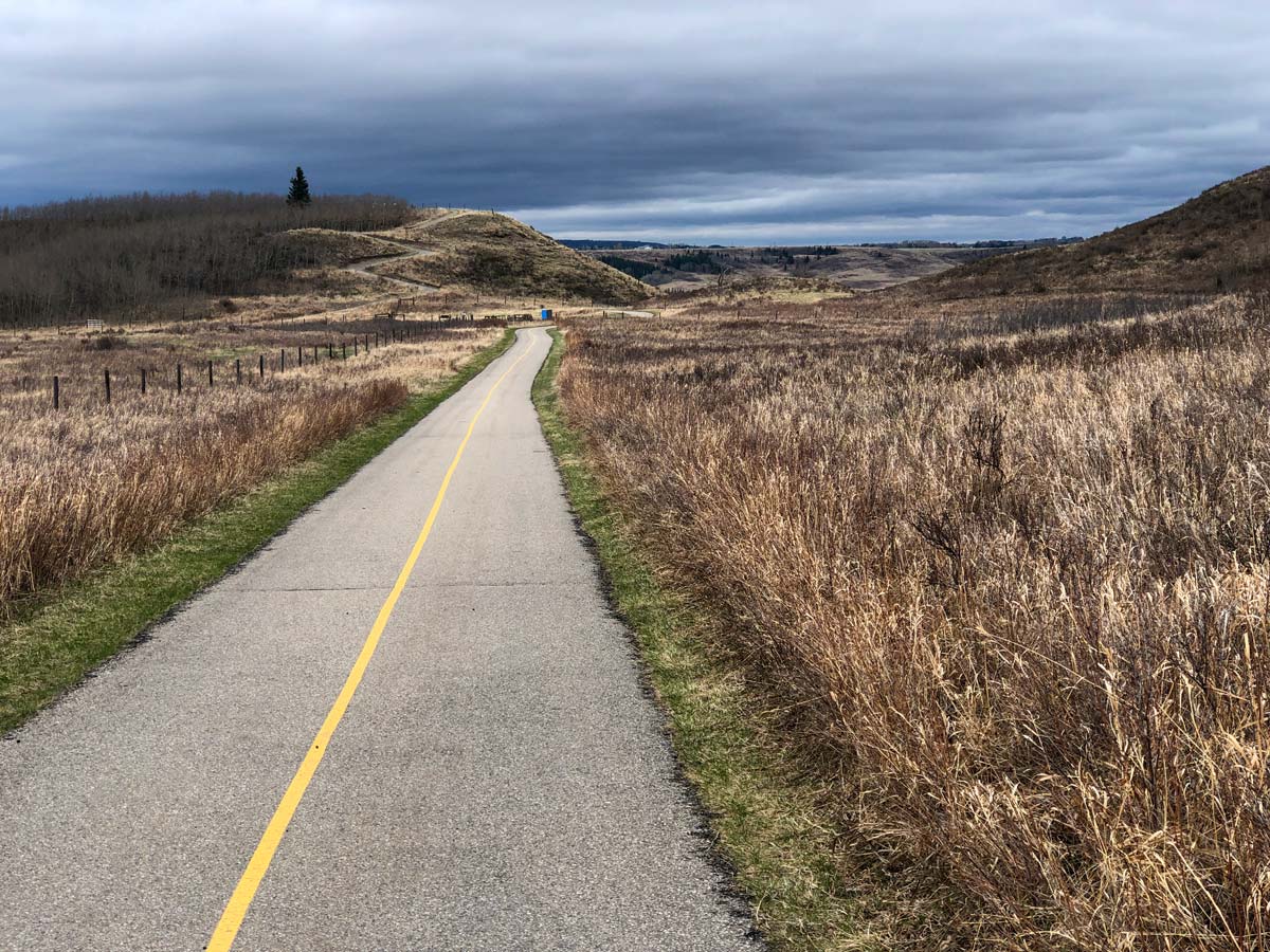 Beautiful biking trail along Glenbow Ranche walking paths near Calgary Alberta