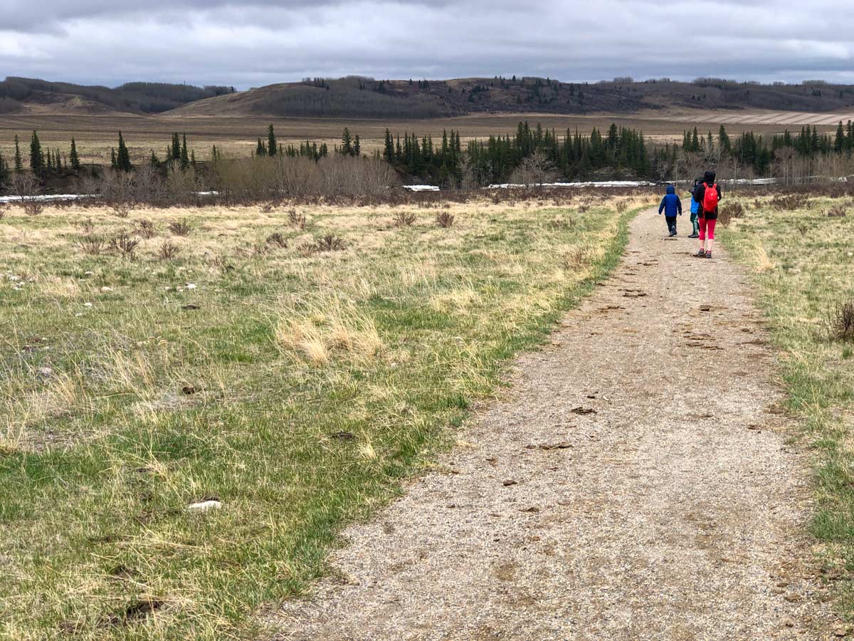 Family hike along Glenbow Ranche walking paths near Calgary Alberta