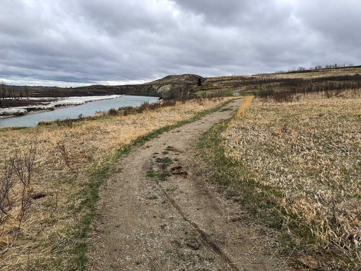 Walking alongside the river on Glenbow Ranche walking paths near Calgary Alberta