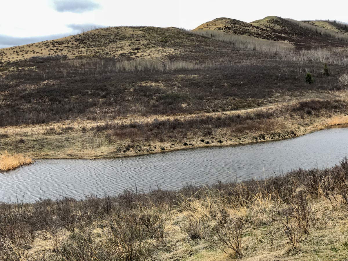 Beautiful river along Glenbow Ranche near Calgary Alberta for walking and biking around the city