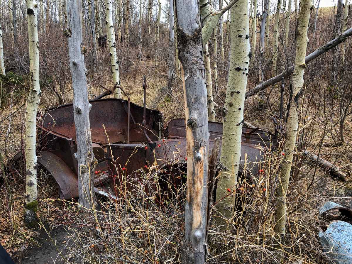 Abandonded car along Glenbow Ranche near Calgary Alberta for walking and biking around the city