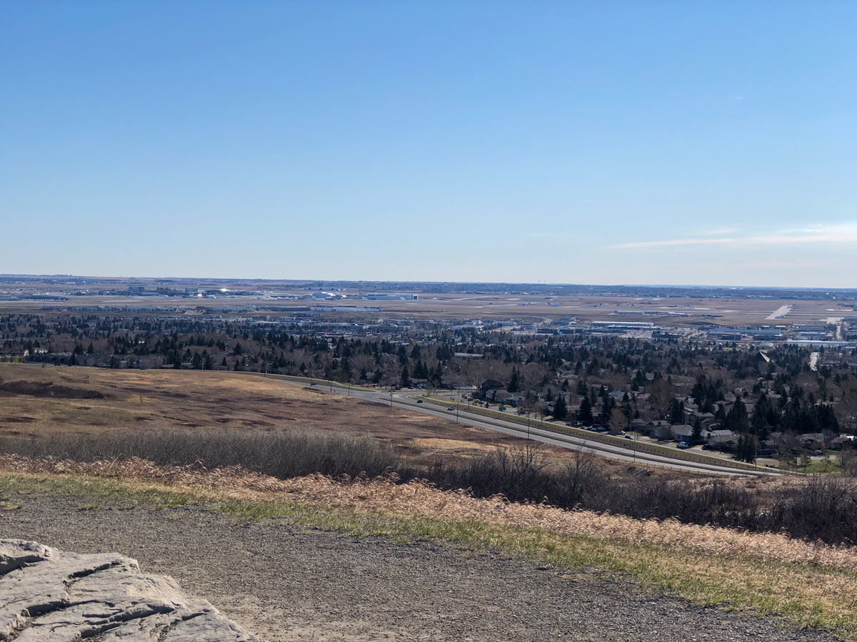 Prairie Calgary city sviews seen from Nosehill Park pathways