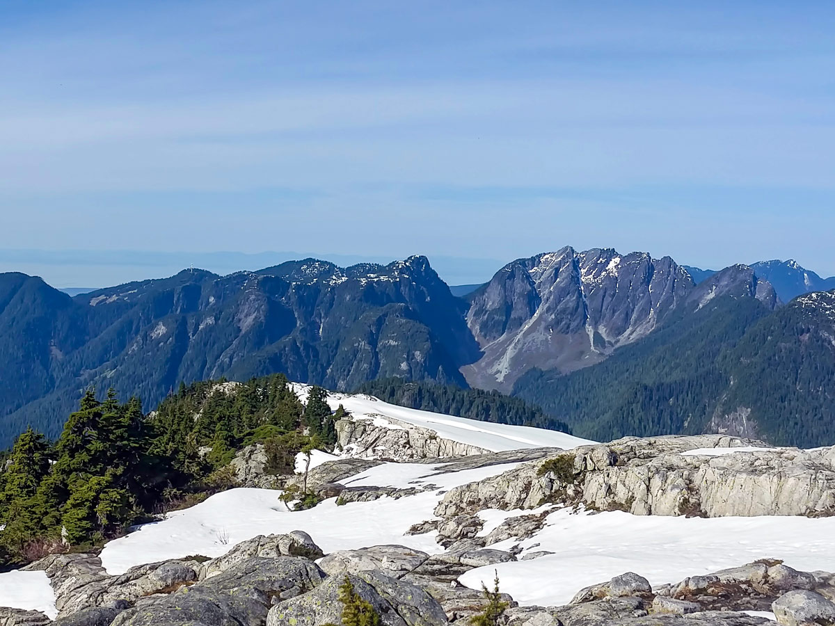 Snow on the top of Coliseum Mountain hiking in th eNorth Shore region of British Columbia