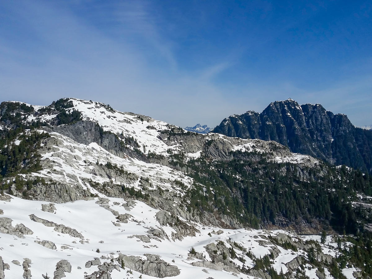 Coliseum Mountains rocky peaks in North Shore region on west coast of British Columbia