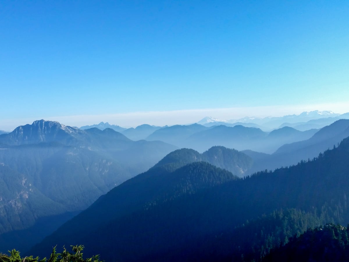 Beautiful west coast mountains viewed from Mount Seymour hiking in North Shore BC