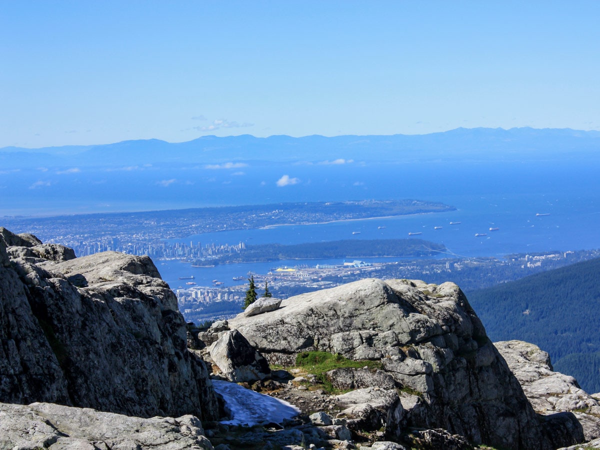 Looking down on Vancouver from Mount Seymour summit in North Shore region BC