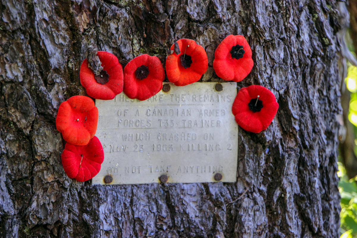 Commemorative plaque in honour of plane crash victims on Mount Strachan in North Shore region BC