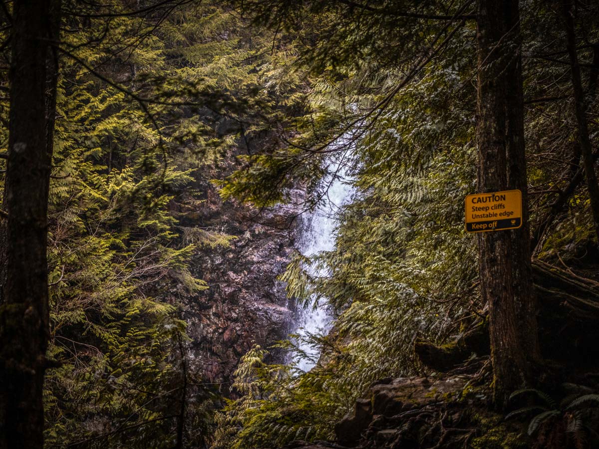 Cliffs and Waterfalls at Norvan Falls in forests of North Shore BC