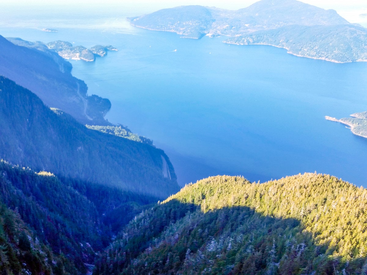 Looking down from St Marks Summit hiking trail onto the Pacific in North Shore region