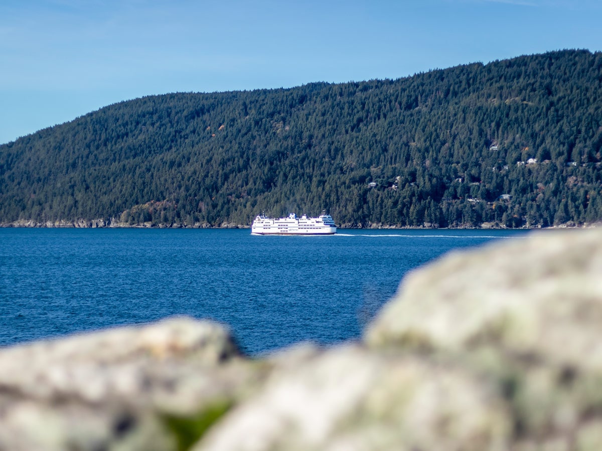 Ferries vessel makes crossing past Whytecliff Park in the North Shores region on the BC coast