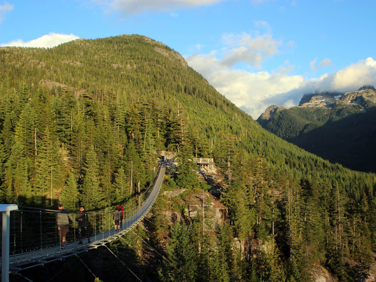 Suspension bridge at the Sea to Sky gondola base near Als Habrich Ridge and Squamish