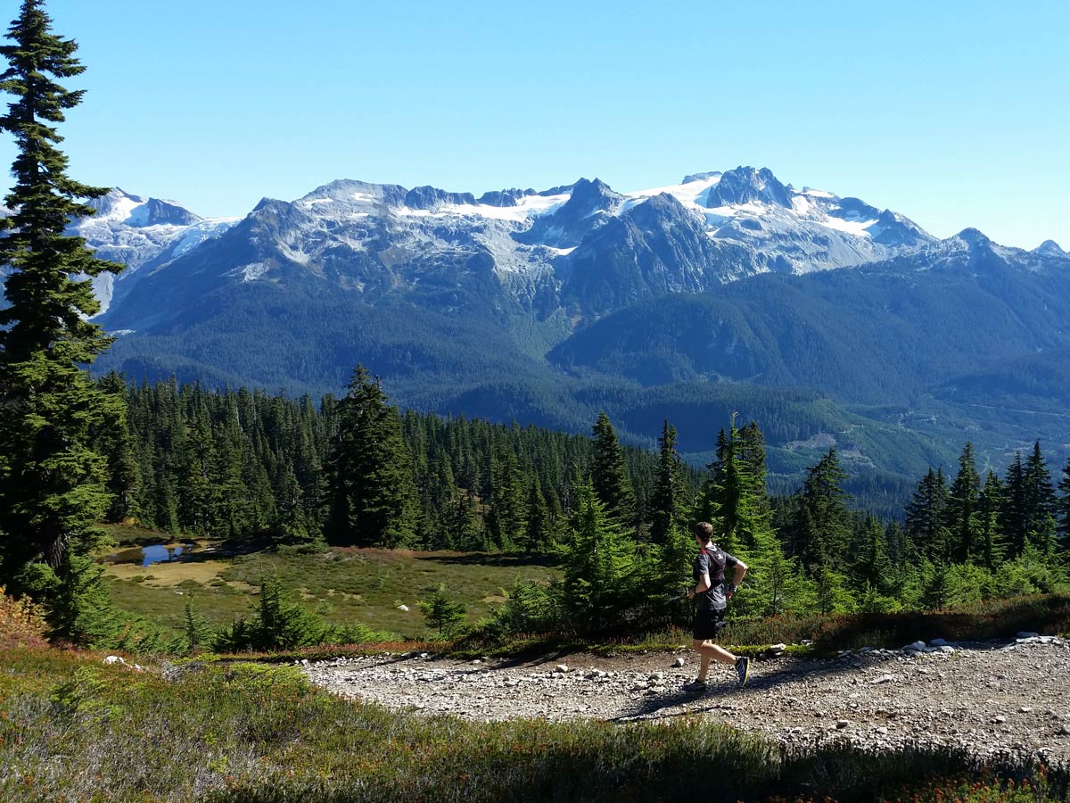 Trail running and enjoying the views near Elfin Lakes Squamish
