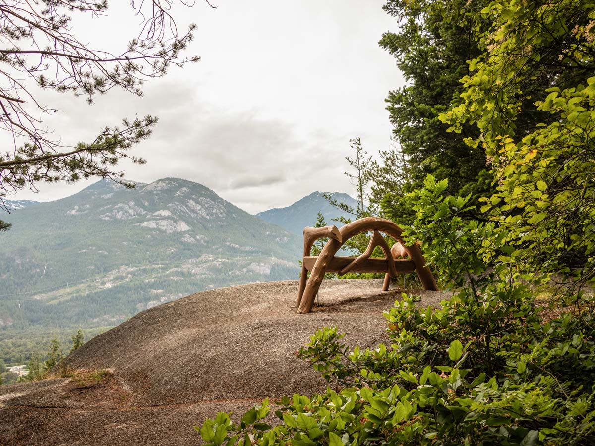 Approaching bench at a Viewpoint Trail lookout in Squamish BC