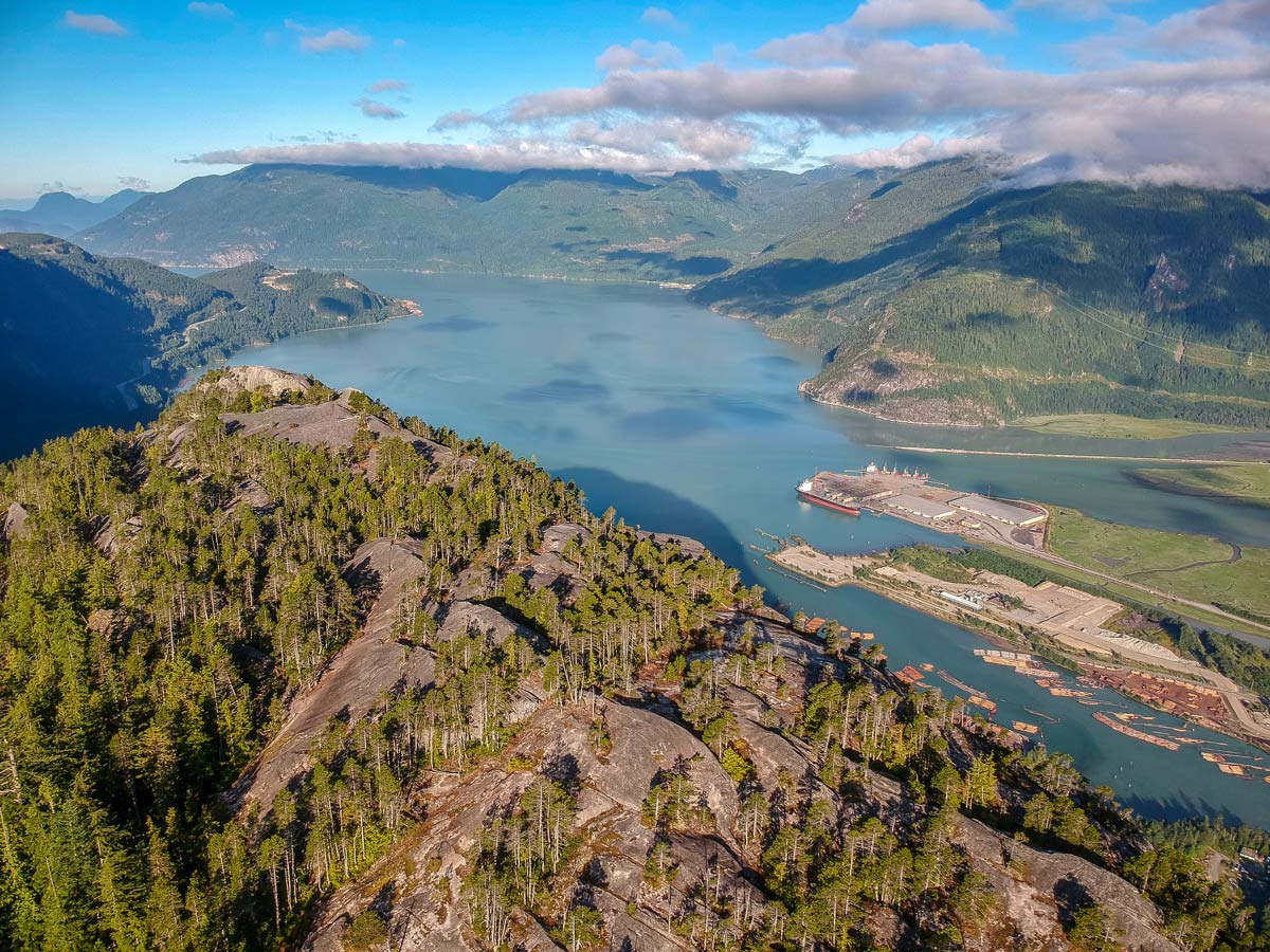 Aerial view of The Chief peak in Squamish BC