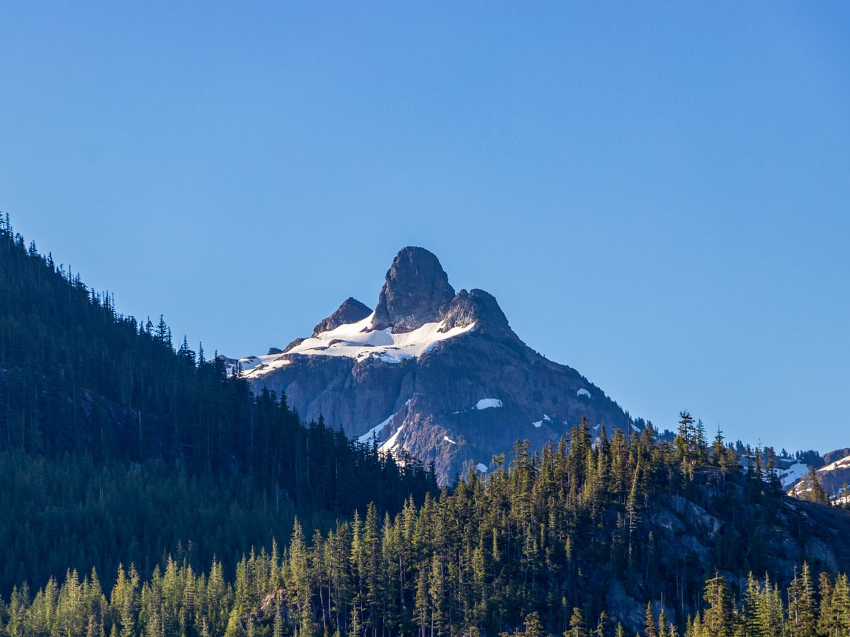 Sky Pilot Mountain seen in the distance from peak 3 while hiking The Chief near Squamish