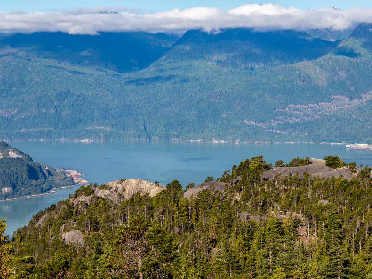 View of howe Sound from peak 3 while hiking The Chief near Squamish
