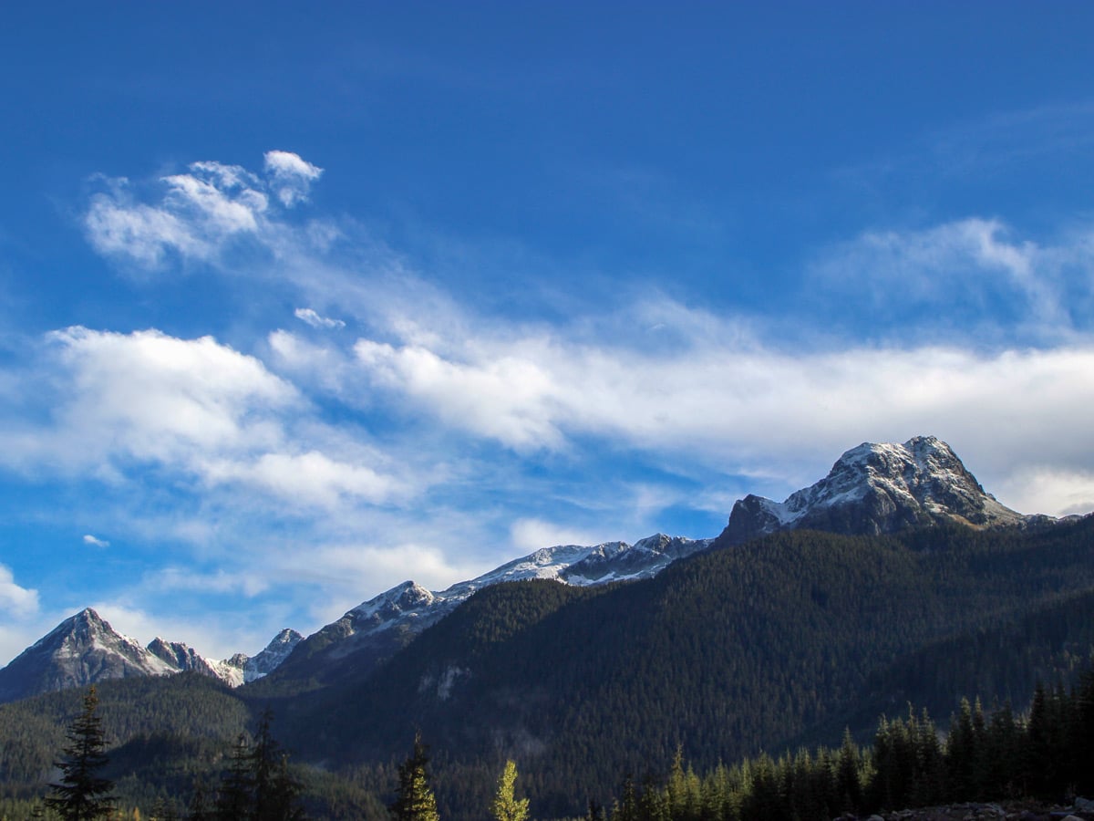 Beautiful Squamish mountains along hiking trail to Watersprite Lake