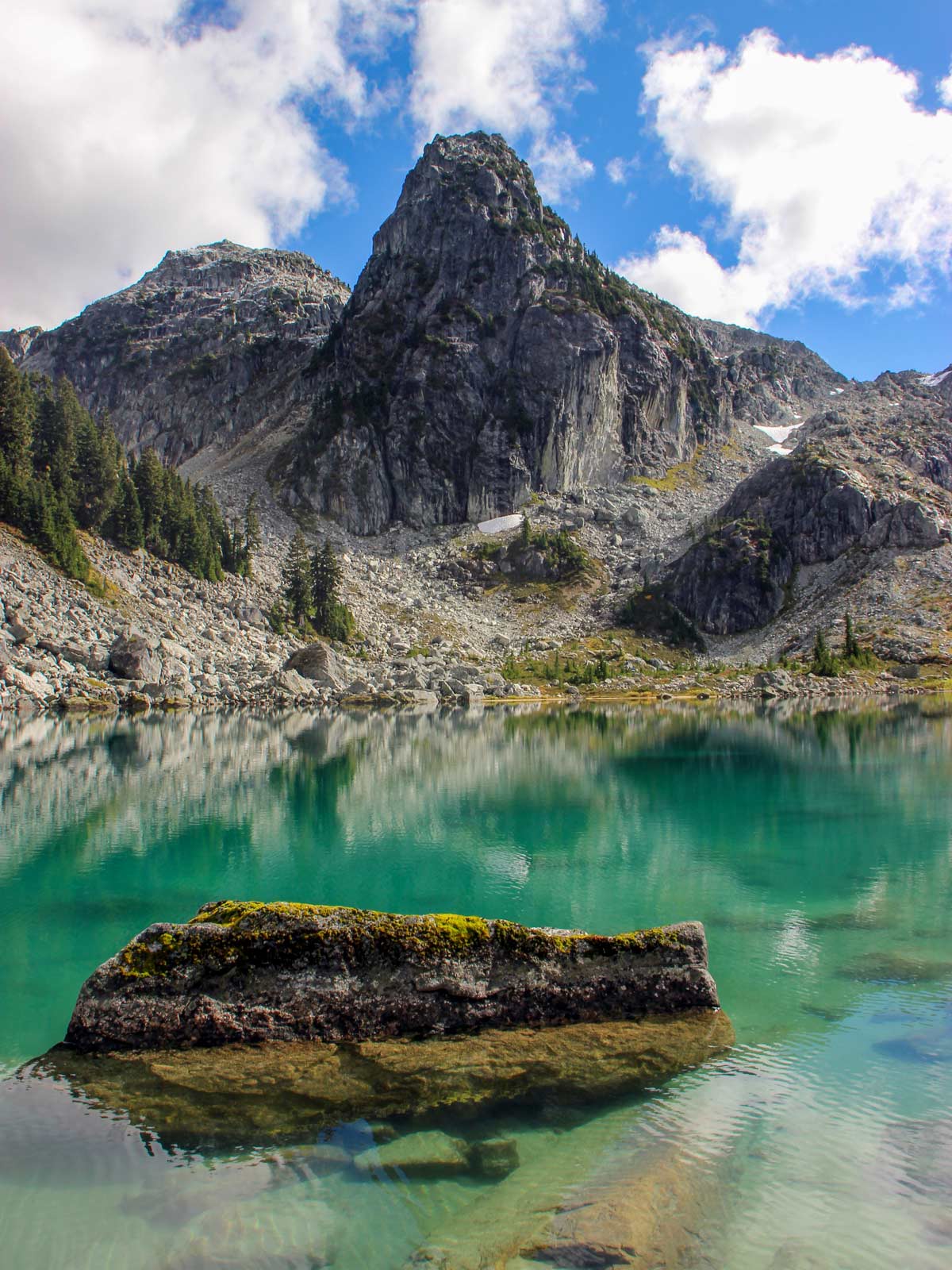 Beautiful reflections in waters of Watersprite Lake near Squamish