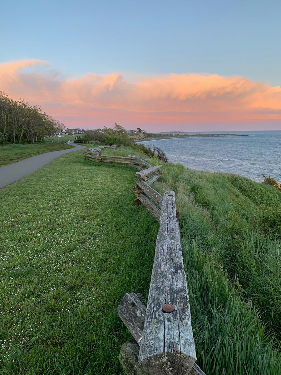 Ogden Point hiking path at sunset on one of the best trails near Victoria