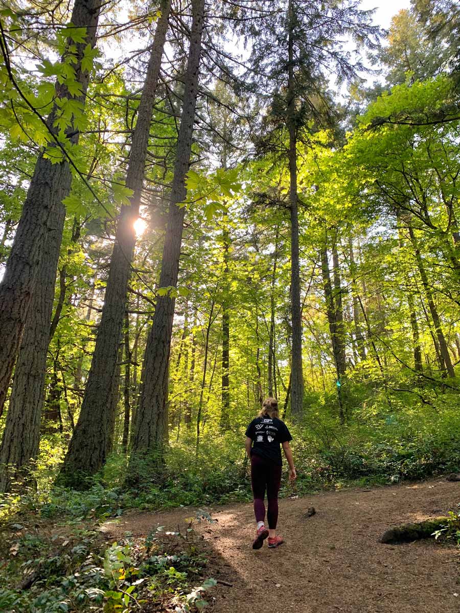 Hiking through the forest to Lake Thetis on one of the best hikes near Victoria