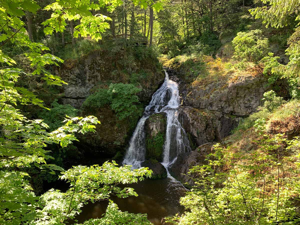 Beautiful natural waterfalls along hiking trail to Wittys Lagoon near Victoria
