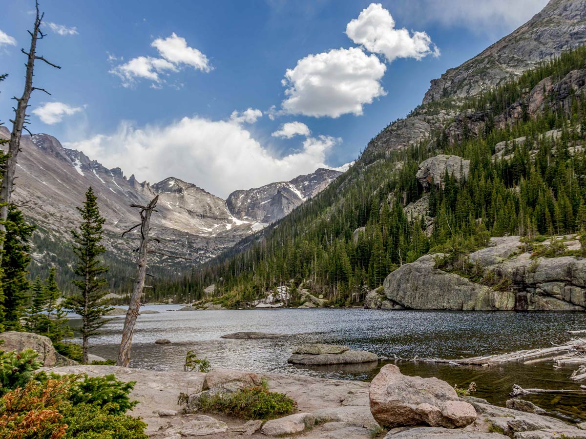 Hiking to beautiful Mills Lake in Rocky Mountain National Park