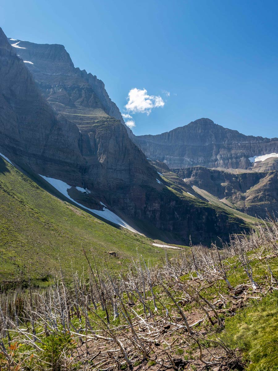 Looking down the valley from Siyeh Pass trail