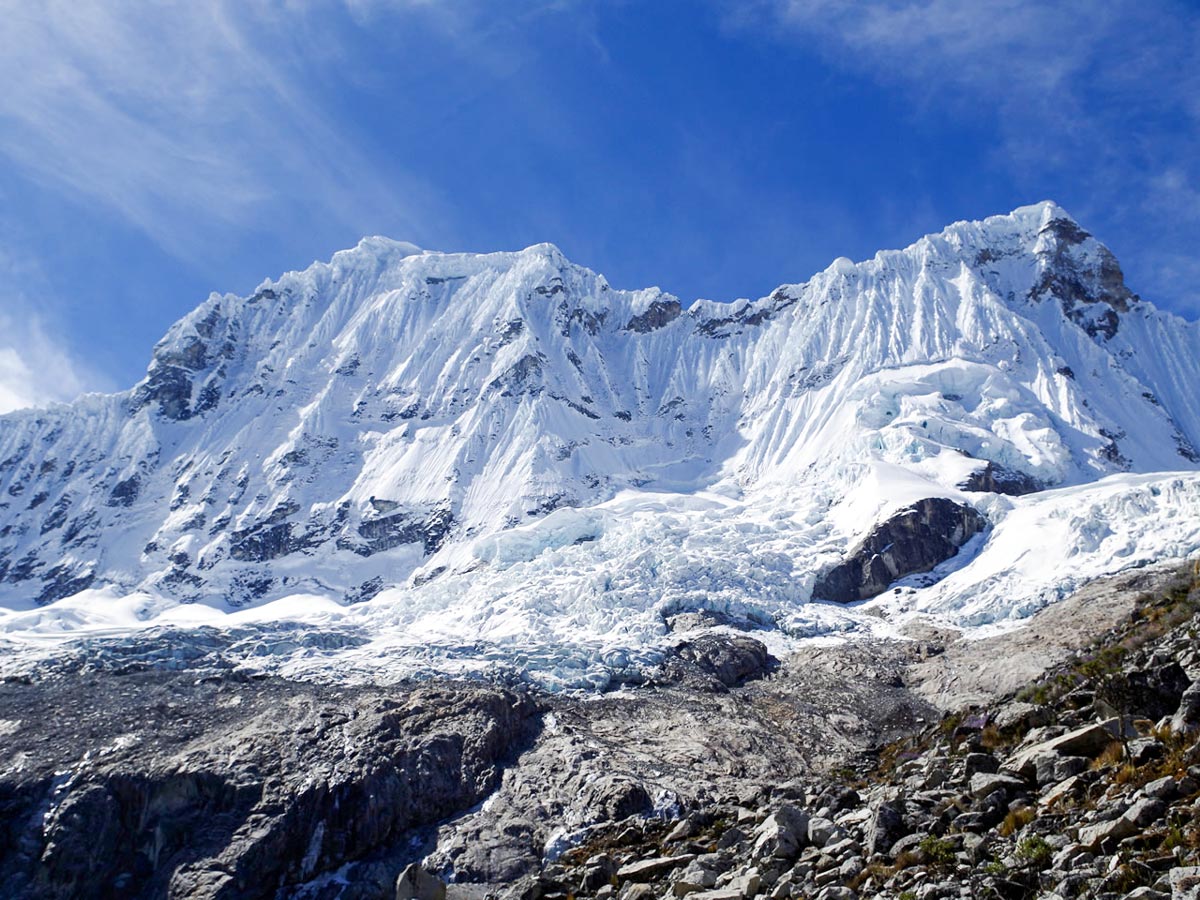 snow covered Peruvian peaks on Lake 69 trail