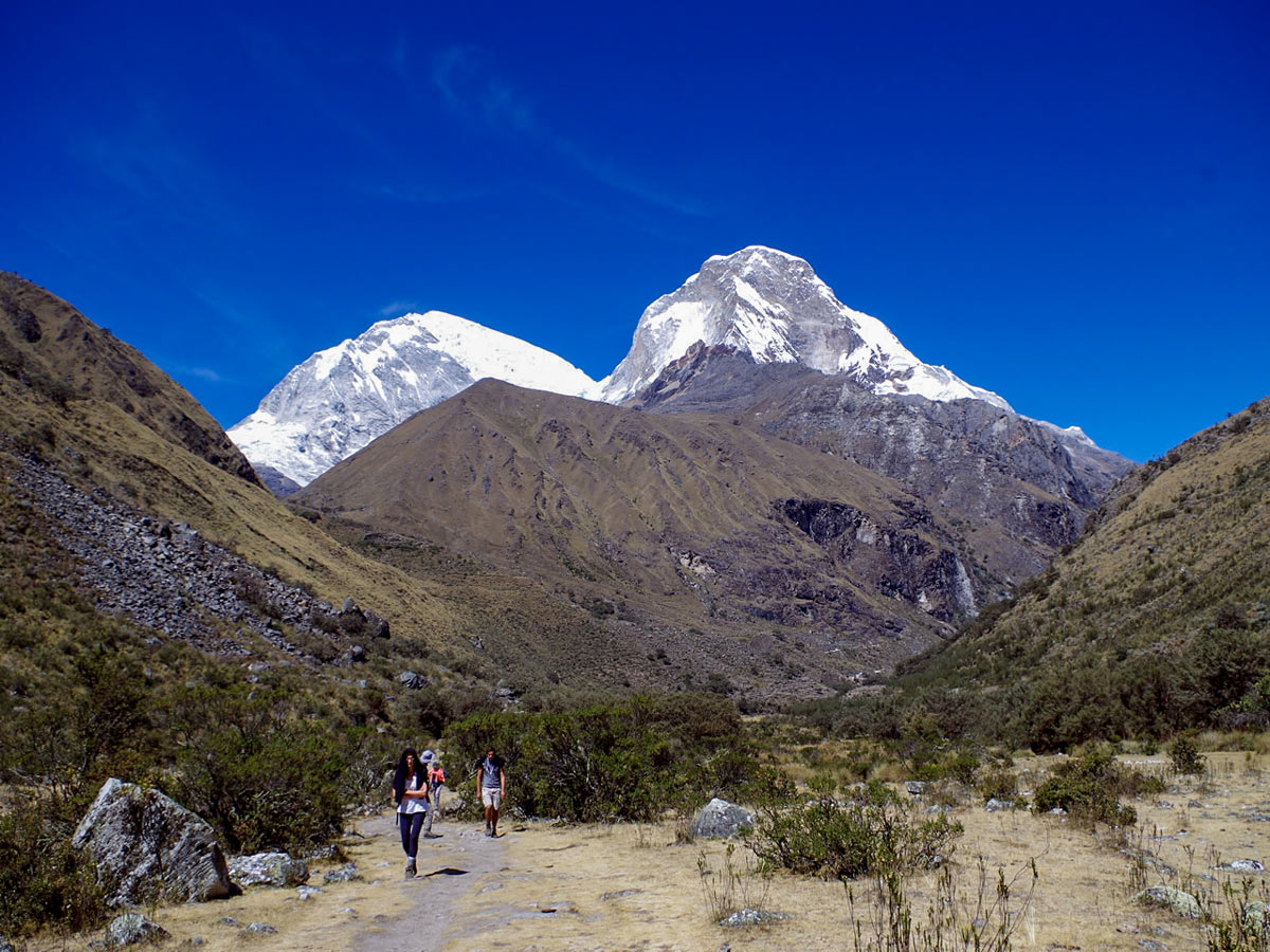 Hikers climb to Lake 69 in Huaraz