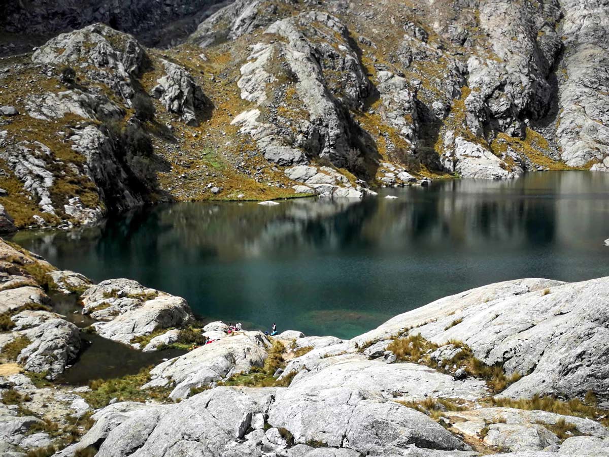 Turquoise waters of lake Awak in Huaraz