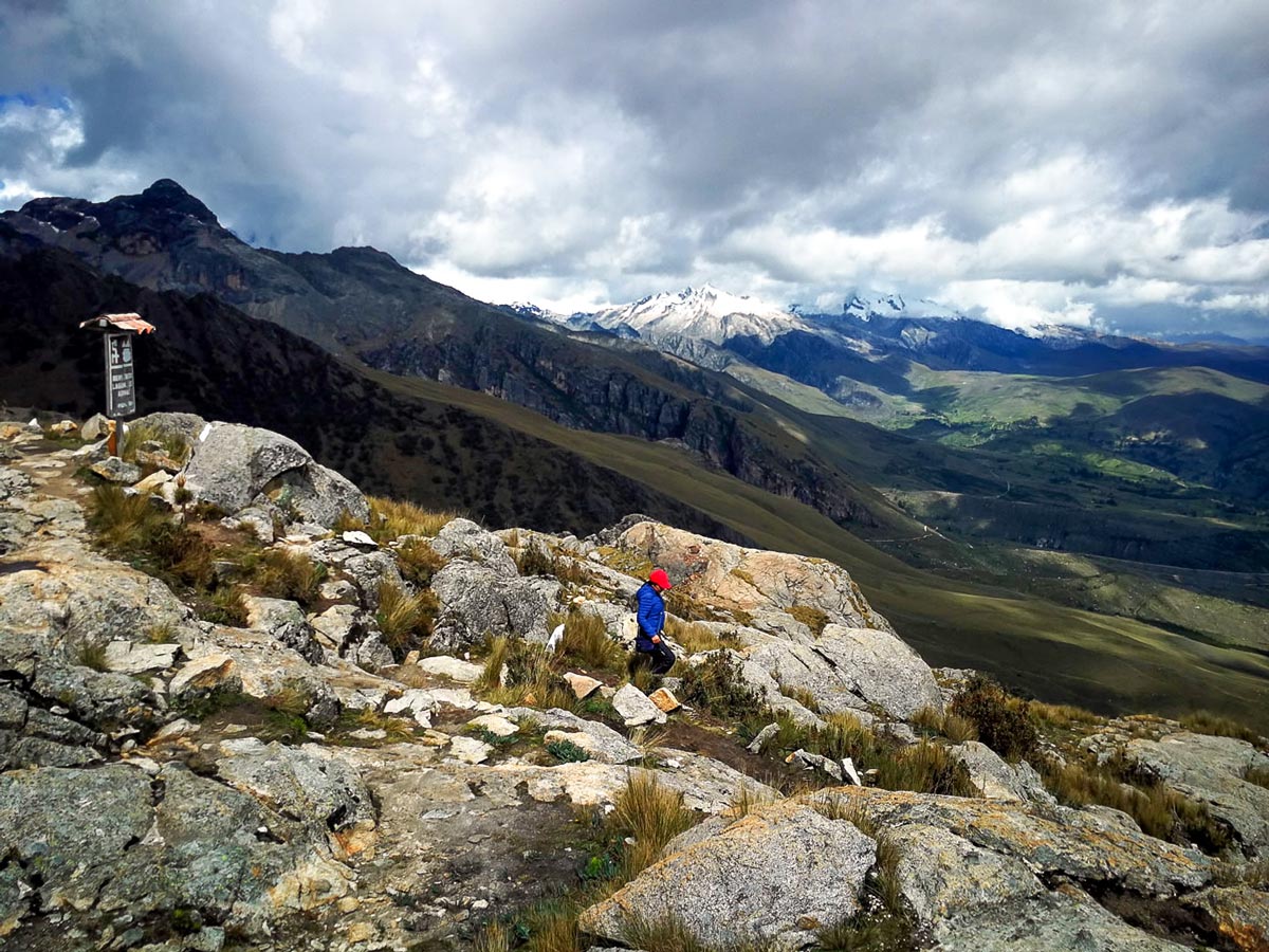 Hiker walking the rocky trail to Lake Awak