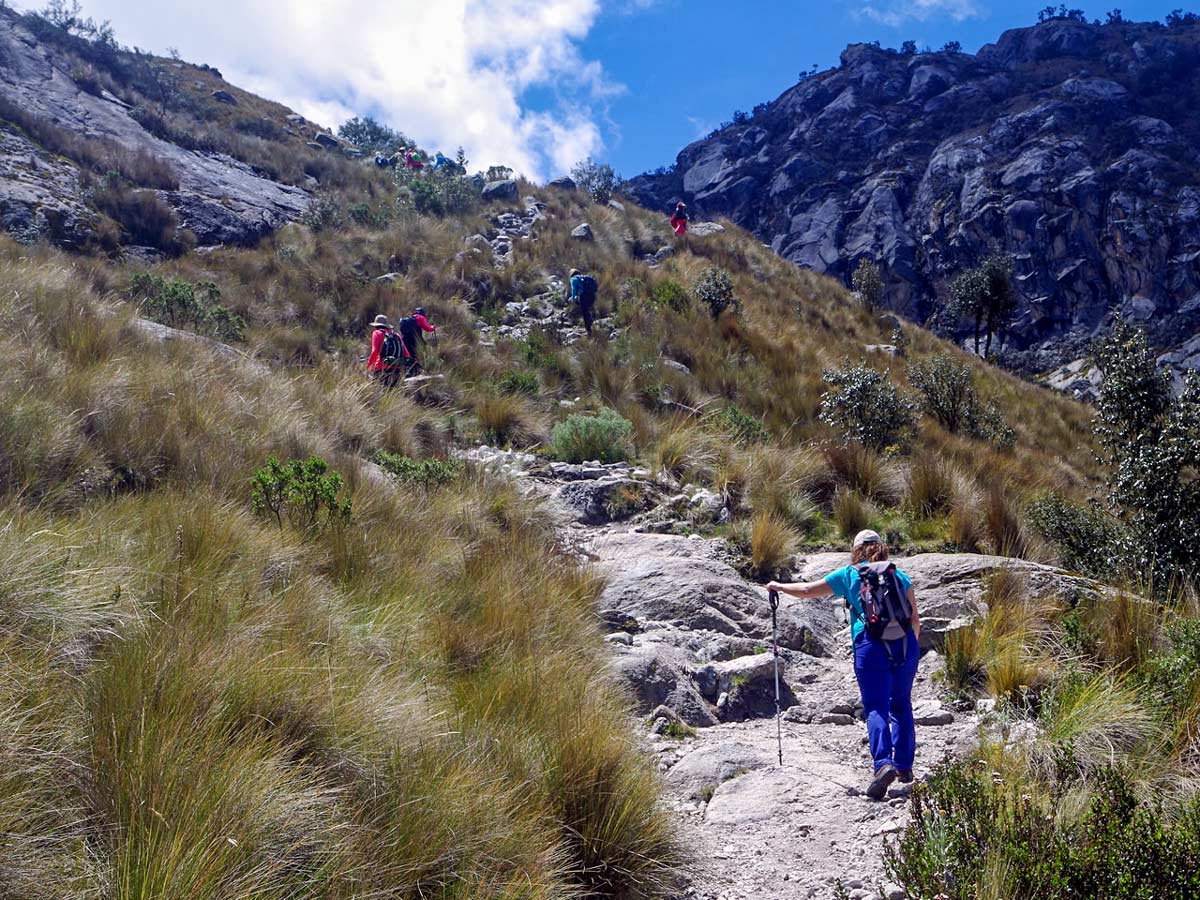 Hikers climb to Lake Ghurup in Huaraz