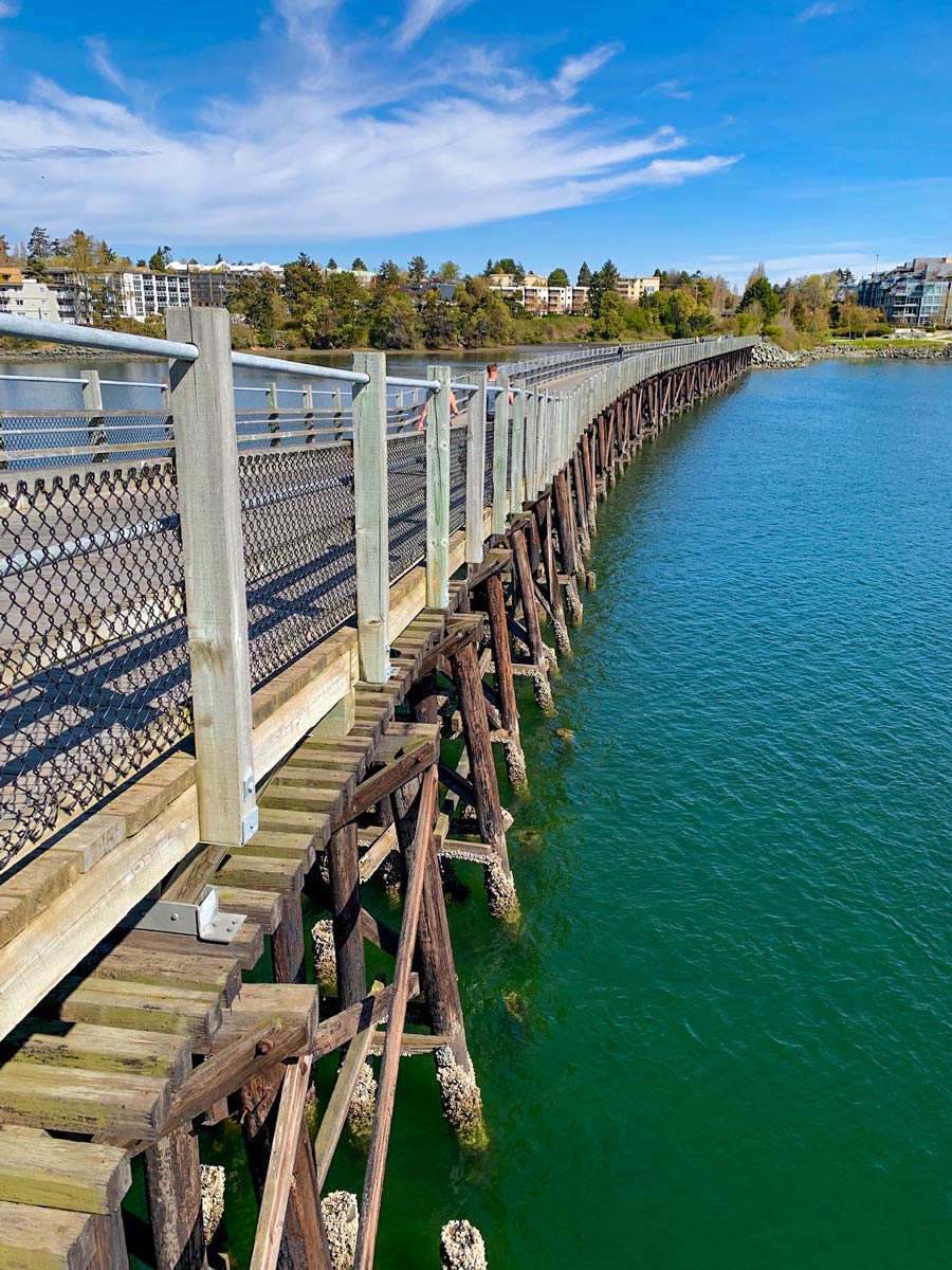 Walkway pier over the bay biking from Galloping Goose to Thetis Lake near Victoria