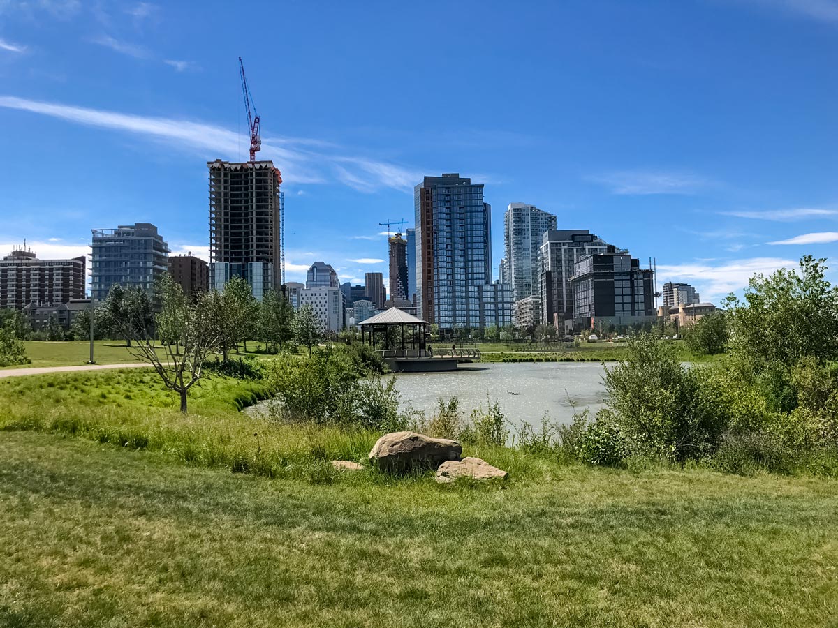 Cycling from South Calgary to Edworthy park past beautiful parks and downtown