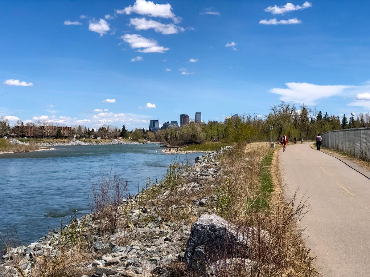Cycling along the beautiful walking and biking trail from Bow River to Bowness Calgary