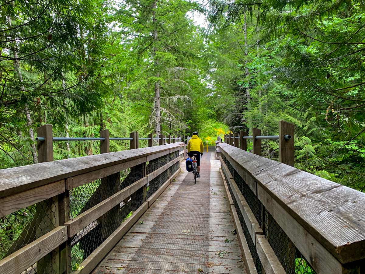 Biking Cowichan Valley trail near Victoria BC featuring Kinsol Tressle