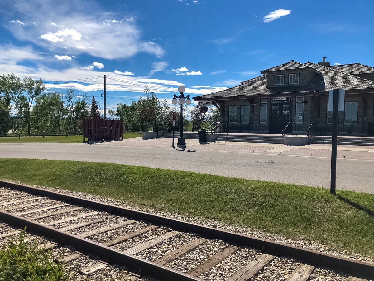 Herritage Park train tracks along cycling trail south Calgary to Edworthy Park