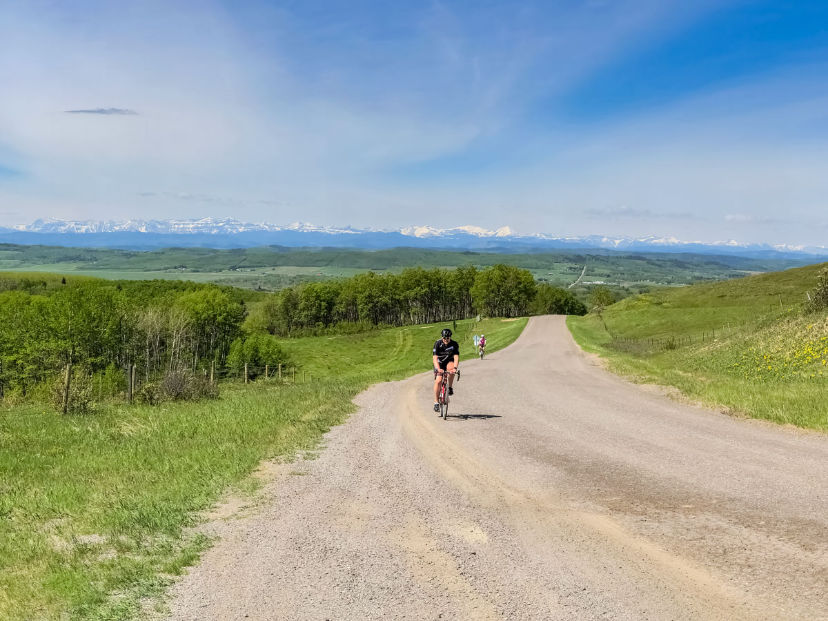 Cyclists biking beautiful route from Calgary to Dewinton