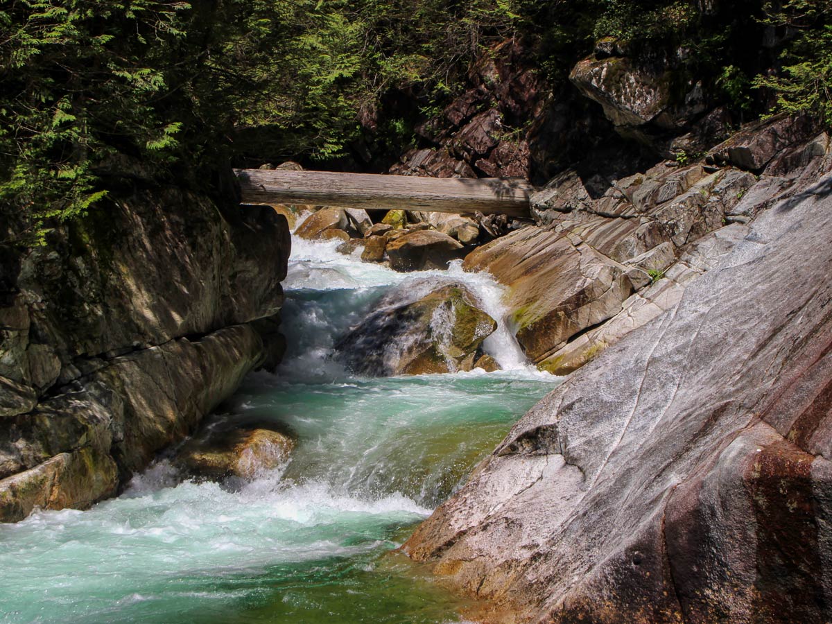 View of Upper waterfalls at Gold Creek Falls near Vancouver