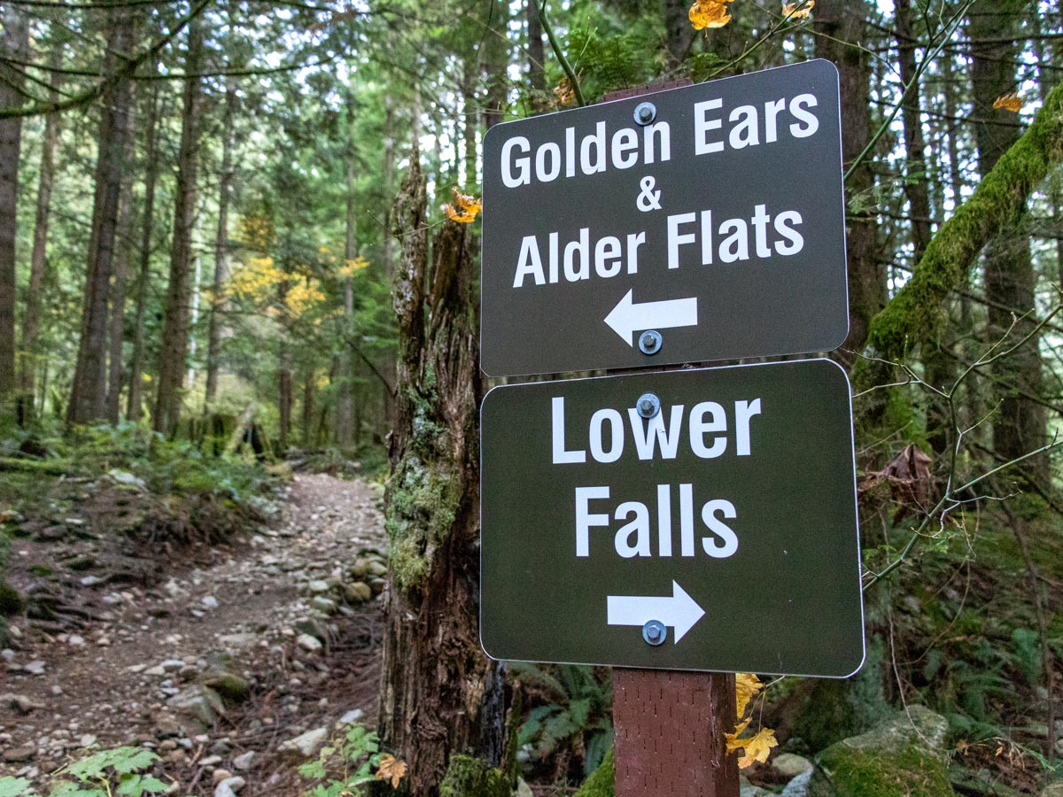 Golden Ears and Alder Flats hiking signposts near Vancouver